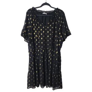 Chic Black and Gold Polka Dot Dress Size XXL